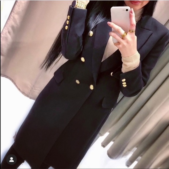 ZARA Wool Blend Double Breasted Coat Gold Button - Picture 2 of 9